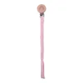 Pink hand-woven cotton pacifier clip with rainbow engraved beech wood round clasp - Pink