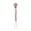 Beech wood and pink silicone bead pacifier clip with secure round wooden metal clasp - Dusty Rose
