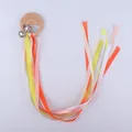 Baby wooden rattle toy with sun engraving, silver bells and colorful satin ribbons - Sun Smiling Face (E486-Sun) / Sunflower