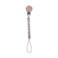Beech wood and grey silicone bead baby pacifier clip chain with wooden safety clamp - Light Gray