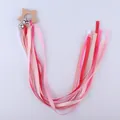 Star-shaped beech wood baby teether ring with bells and pink sensory ribbons - Star Shape (E486-Star) / Star
