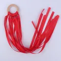 Montessori beech wood sensory ring toy with bright red satin ribbons for baby teething - Red