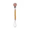 Infant pacifier clip with beech wood and yellow silicone beads for teething relief - Turmeric