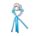 Baby sensory ribbon teether toy with blue silicone beads and natural wooden rings - Blue
