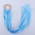 Sky blue sensory ribbon toy with natural beech wood ring for baby hand motor skill training - Blue