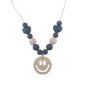 Baby silicone and wood teething necklace with smiley face pendant in Morandi colors - Dark Gray