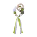 Green and white silicone bead baby teether ring with wooden circles and ribbons - Avocado Green