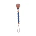Baby Schnullerkette mit blauen Silikonperlen und Buchenholz Clip in Naturfarben - Dunkelblau