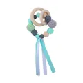 Baby teething ring with mint green silicone beads and crochet balls on wooden rings - Gray