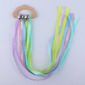 Cloud-shaped beech wood baby teether toy with colorful ribbons and silver bells - Macaron Multicolor (1#)