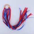 Beech wood sensory teething ring with red and blue satin ribbons for infant development - Red & Blue