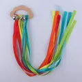 Cloud-shaped beechwood baby teether with colorful satin ribbons and silver bells - Classic Rainbow Multicolor (2#)