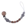 Silicone and beech wood baby pacifier clip with grey crochet beads and BABY letter beads - Grey Style (Chain Only)