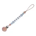 DIY Baby Schnullerkette mit Buchenholzperlen und blauen Silikonperlen mit BABY-Schriftzug - Graublau