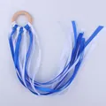 Beech wood baby rattle ring with dark blue and white sensory satin ribbons - Blue & White