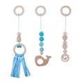 Blue crochet beads and wooden whale pendant baby gym hanging toys with small bells - Whale Set