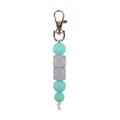 DIY keychain with mint green round beads and light grey geometric beads on rose gold clasp - Mint Green