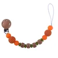 Silicone and beech wood baby pacifier clip with orange beads and BABY engraving - Orange Style (Chain Only)