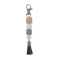 DIY silicone beaded keychain with wooden cube and gray leather tassel pendant - Gray