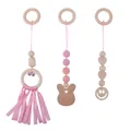 Baby gym wood toys set with pink beads, crochet rabbit and bell pendants for toddlers - Rabbit Set