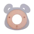 Baby teething toy featuring a grey cartoon animal silicone ring and natural beech wood - Gray Bear