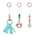 Baby wooden play gym pendant set with crochet beads and bird charm in mint green - Bird Set