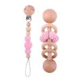 Pink crochet beads and beech wood rattle toy with pacifier clip set for infants - Pink Jewelry Set