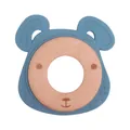 Blue silicone and beech wood baby teething ring with cute bear shape and massage textures - Dark Blue Bear