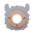 Baby llama-shaped grey silicone teether with natural beech wood ring insert - Gray Alpaca