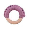 Handmade beech wood teething ring with purple braided cotton fabric for infants - Purple