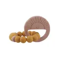 Baby Beißring aus Buchenholz mit senfgelben Silikonperlen und Strickperlen - Sonnenblumenform Beißring