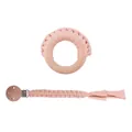Attache-tétine tressée rose et anneau de dentition en bois de hêtre pour nourrissons - Rose Bonbon