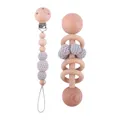 Baby beech wooden rattle and gray crochet bead pacifier clip set for teething - Grey Set