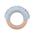 Handmade beech wood teething ring with light grey-blue woven cotton texture - Blue