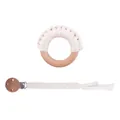 Ensemble anneau de dentition en hêtre naturel et attache-tétine en coton tressé crème - Blanc Cassé