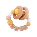 Baby teether bracelet with mustard yellow silicone beads and BABY lettered wood - Yellow