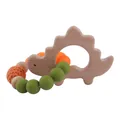Baby-Beißring mit Buchenholz-Dinosaurier und grünem Silikonperlen-Armband - Dinosaurierform Beißring