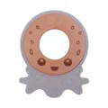 Gray octopus-shaped silicone and beech wood baby teether ring with cartoon face - Gray Octopus