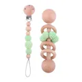 Beech wood baby pacifier clip and rattle set with light green crochet beads - Green Zirconia Set