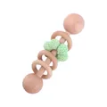 Handcrafted beech wood baby rattle toy with mint green crochet yarn ball and rings - Green