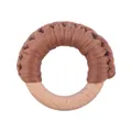 Handmade beech wood baby teether ring with premium brown woven cotton rope finish - Coffee