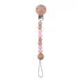 Catenella portaciuccio in legno di faggio con perle in silicone rosa per neonati - Rosa