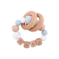 Baby rattle teether with blue silicone beads and BABY letter engraved beech wood blocks - Blue