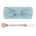 Mint green baby bow headband with matching wooden and silicone bead pacifier clip set - Headband And Pacifier Chain Set / Blue