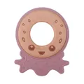 Pink silicone baby teether with beech wood ring featuring a cute engraved smiley face - Light Purple Octopus
