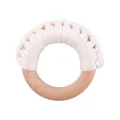 Handmade cotton woven baby teether with natural beechwood ring in a classic white finish - Off White