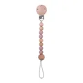 Catenella portaciuccio in legno di faggio e perline di silicone rosa con clip - Rosa Antico