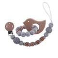Baby Beißring Set aus grauem Silikon und Buchenholz mit Vogel Greifling und Kette - Vogel Stil (Kette Und Beißring Kombination)