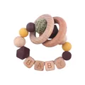 DIY baby teether bracelet with beech wood rings and yellow silicone beads - Coffee
