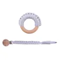 Attache-tétine tressée gris clair avec anneau de dentition en bois de hêtre - Gris clair